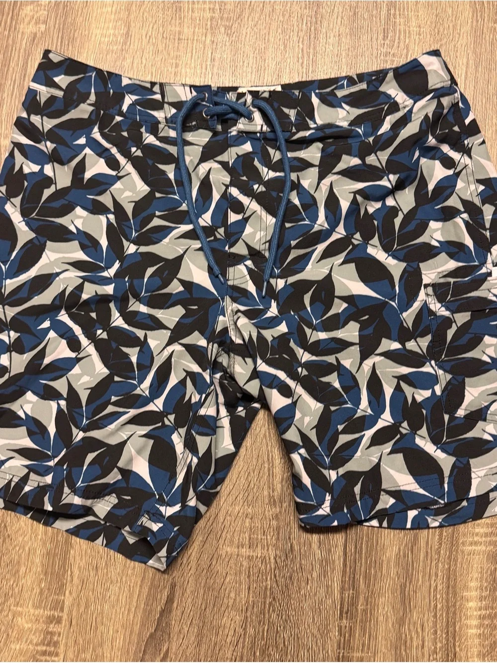 J. Crew‎ Navy, Black and White Leaf-Print Swim Trunks